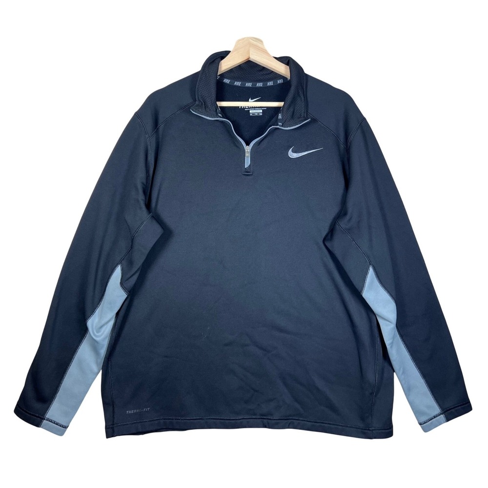 Nike Therma-FIT Mens XXL Black Grey Quarter Zip Pullover Training Top Mock Neck